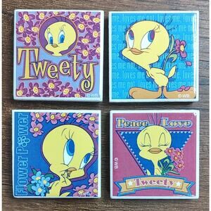 Vintage Looney Tunes Tweety Bird Ceramic Tile Magnets Set of 4 D1